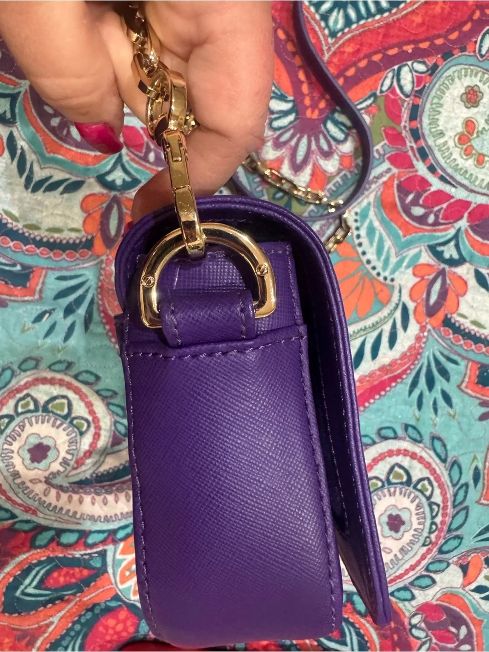 Tory Burch Purple Saffiano Leather Chain Strap Crossbody